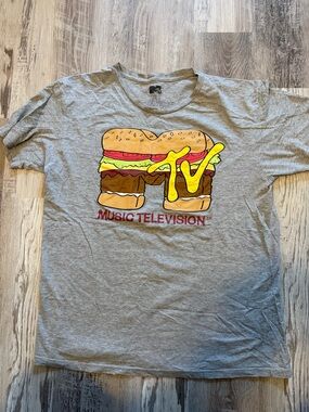 MTV Burger Logo Graphic Tee - Gray with Yellow & Red